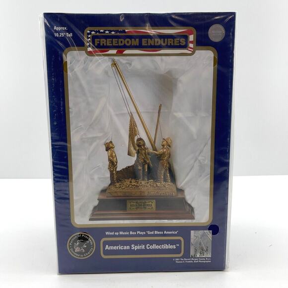 Freedom Endures Gold Tone Statue Music Box 10.25" - Plays God Bless America - Picture 1 of 8